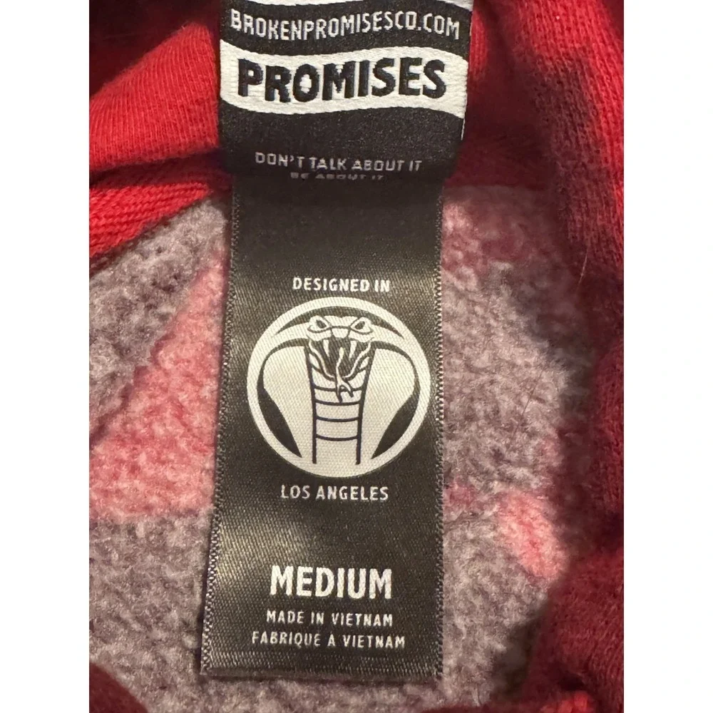 Broken Promises Pullover Hoodie Size M Red Black Tie Dye Rose Graphic